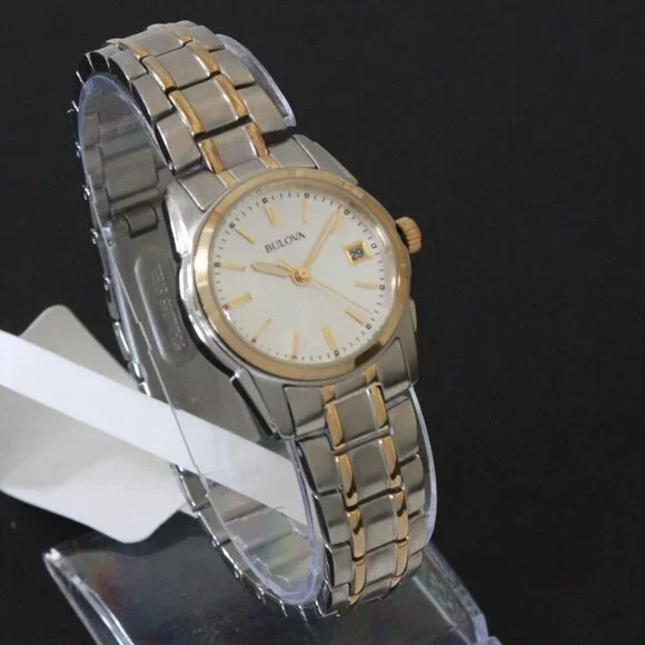 Bulova Women's Quartz Watch Two-Tone Case Silver Sunray Dial Date 26mm - Picture 2 of 13